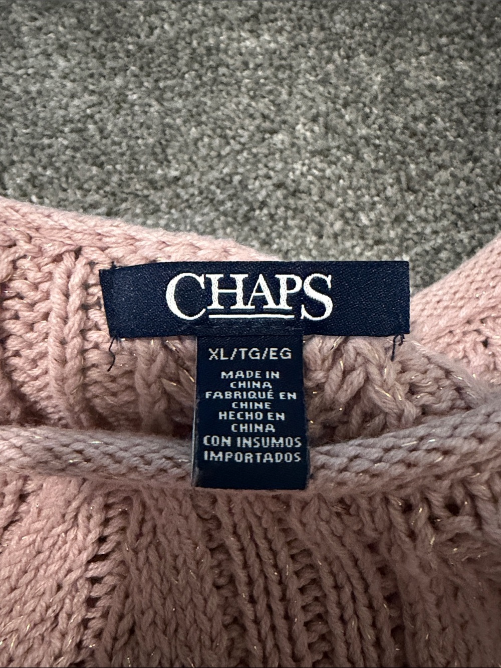 Chaps Dusty Pink Leaf Yoke Crewneck Sweater - Picture 2 of 2